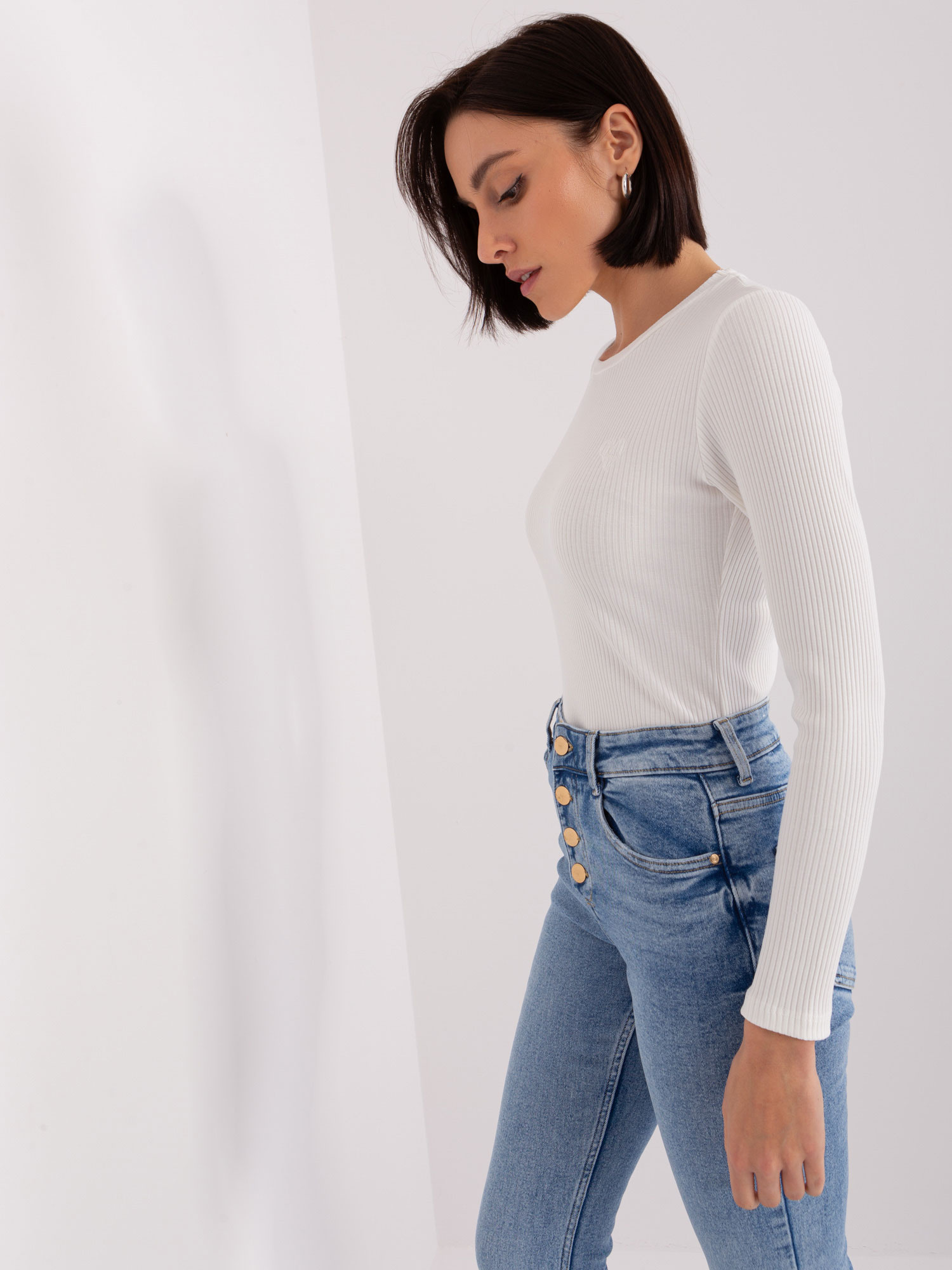 Großhandel Ecru Basic-Bluse aus Baumwolle BASIC FEEL GOOD.