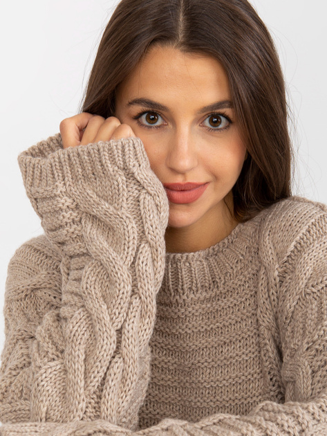 Hurt Beżowy sweter z warkoczami z dodatkiem wełny RUE PARIS