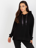 Hurtownia Czarna dresowa bluza z kapturem i troczkami