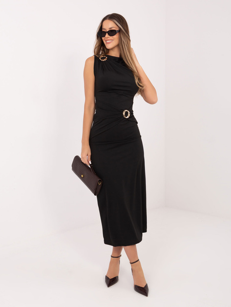 Czarna dopasowana sukienka z drapowaniem RUE PARIS