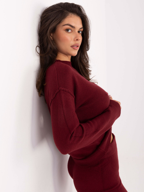 Bordowy casualowy komplet z dzianiny