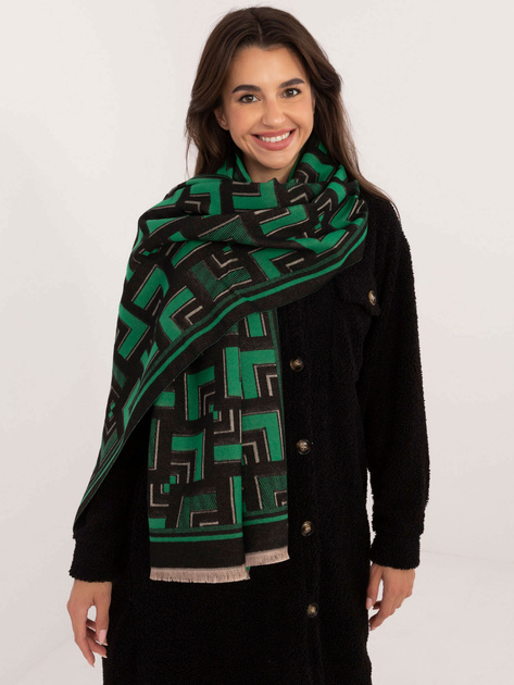 Hurt Czarno-zielony szal w geometryczne wzory