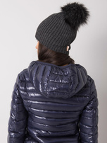 Ciemnoszara ocieplana czapka damska z pomponem