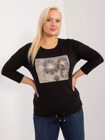 Hurt Czarna bawełniana bluzka plus size z rękawem 3/4