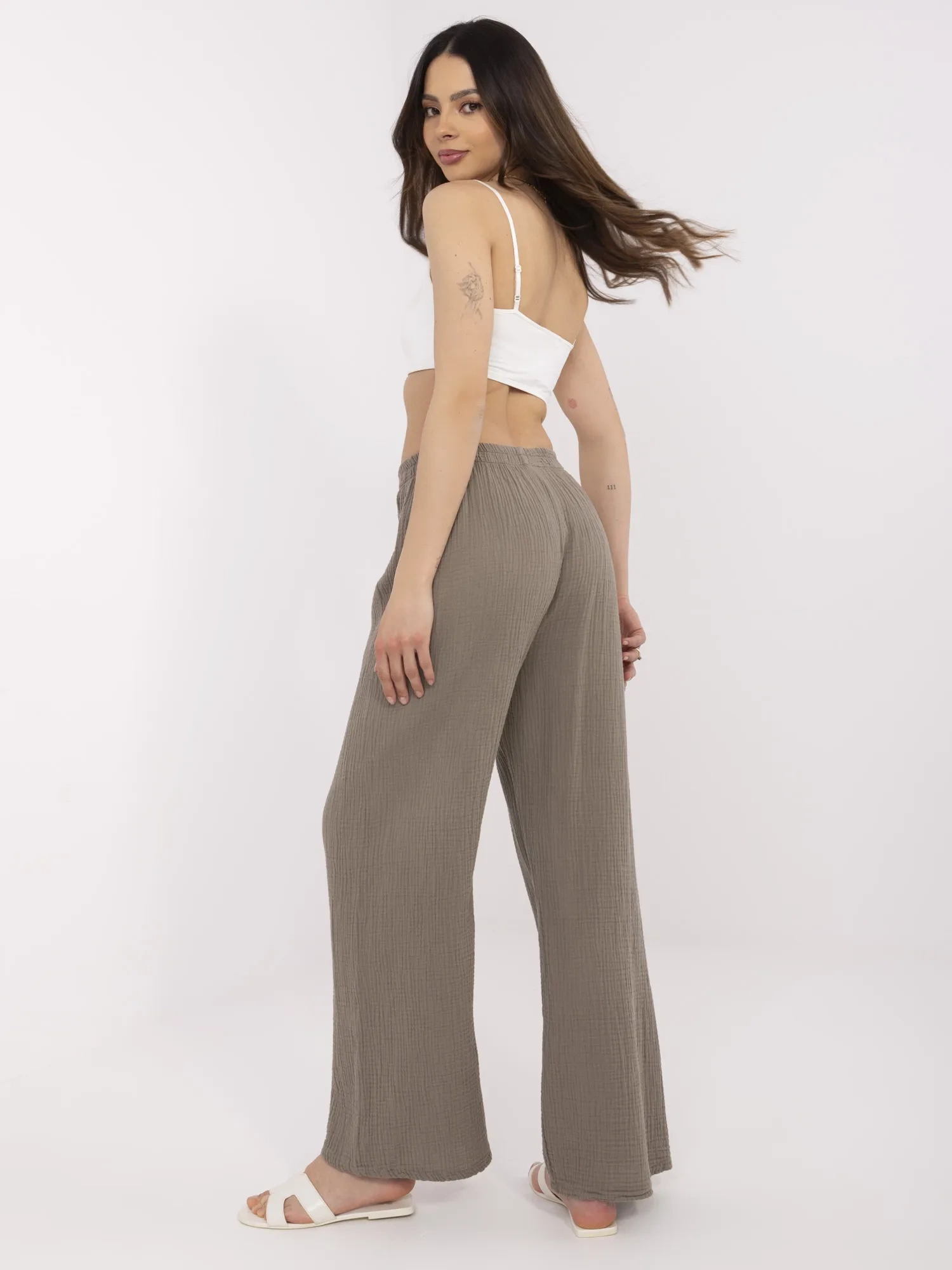 Braune Musselin-Hosen mit weitem Bein OCH BELLA.