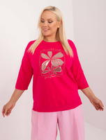 Hurtownia Fuksjowa bluzka plus size z rozcięciami