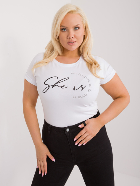 Hurt Biały t-shirt plus size z aplikacją z dżetów