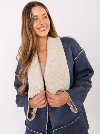 Granatowa damska kurtka z podszewką z misia