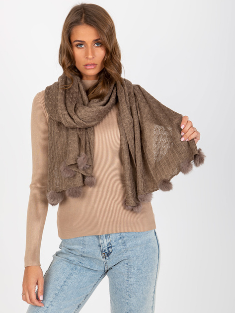 Hurtownia Ciemnobeżowy damski szal w ażurowy wzór