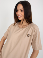 Hurtownia Beżowa bluzka oversize z krótkim rękawem