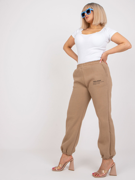 Ciemnobeżowe dresowe spodnie plus size bawełniane Banni