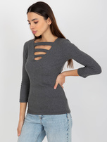 Hurt Ciemnoszara bluzka w prążek z wycięciami przy dekolcie