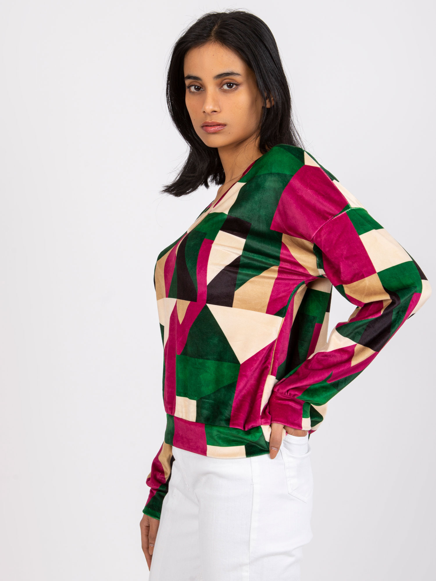 Green and fuchsia patterned velor blouse Liliana