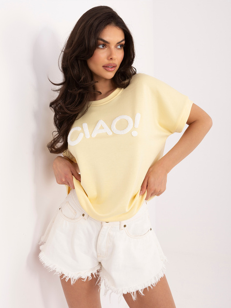 Jasnożółta bluzka z kontrastowym napisem RUE PARIS