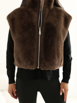 Brown reversible vest with a collar.