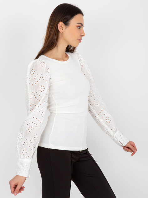 Hurt Biała prążkowana bluzka wizytowa z ozdobnymi rękawami OCH BELLA