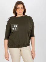 Großhandel Khaki Bluse Plus Size mit Applikation und Bindung.