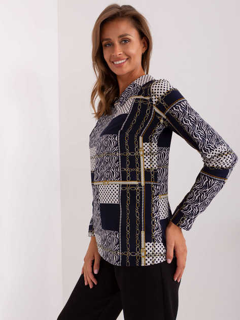 Hurt Granatowa koszula z nadrukiem i kołnierzem