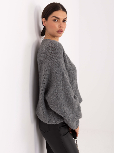 Ciemnoszary damski sweter z okrągłym dekoltem
