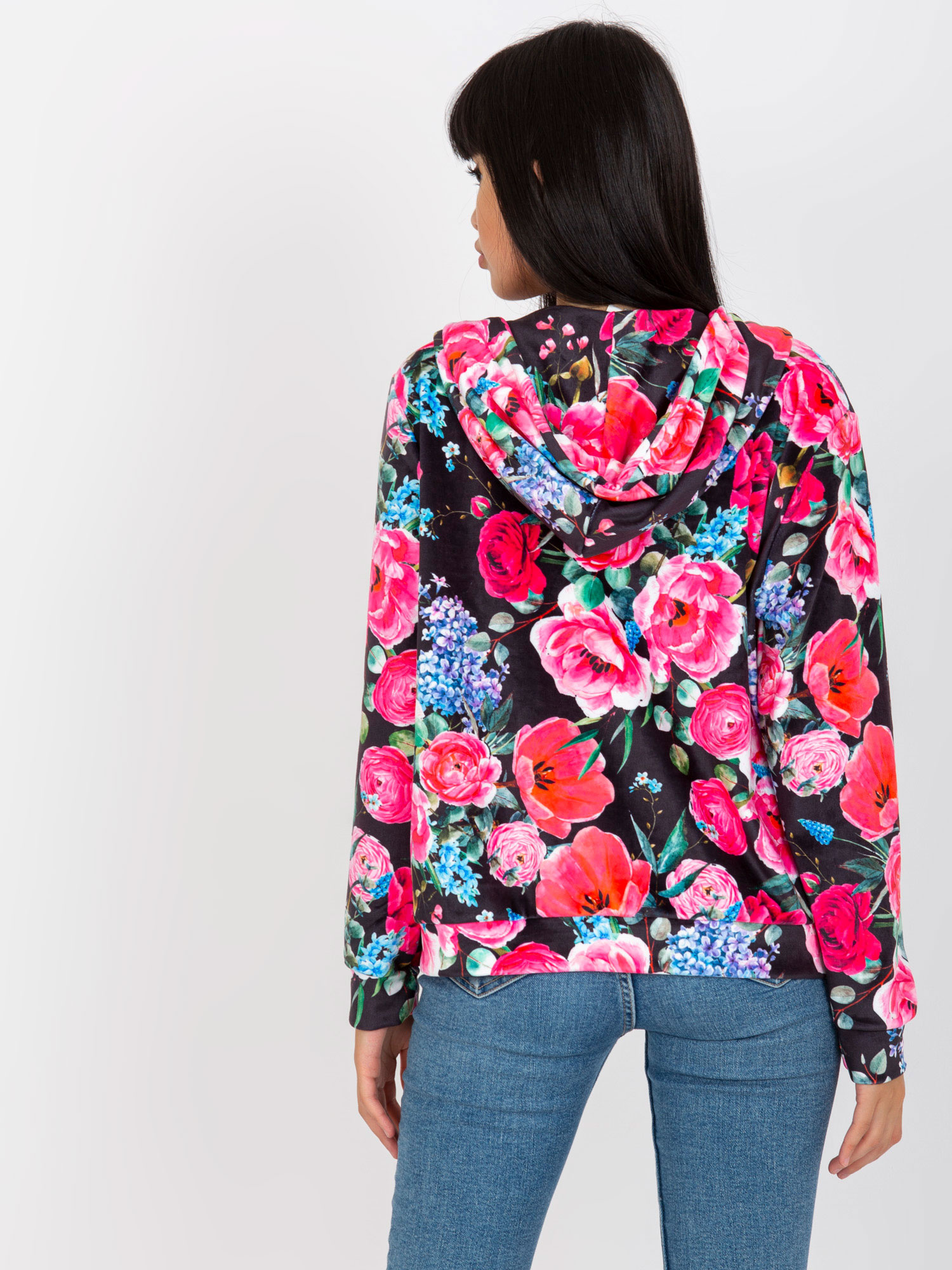 Czarno-różowa rozpinana bluza w kwiaty RUE PARIS