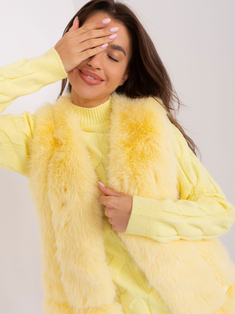 Hurtownia Jasnożółta kamizelka z ekologicznego futra