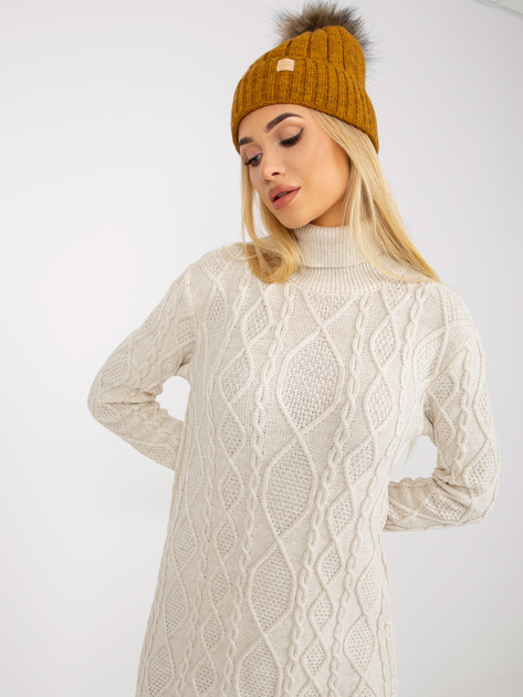 Musztardowa czapka zimowa z pomponem RUE PARIS