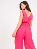 Różowy długi plisowany kombinezon wide leg