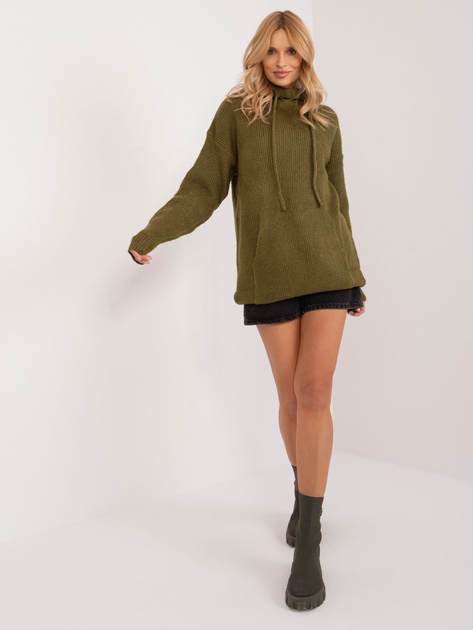 Hurtownia Khaki długi sweter oversize z kieszenią