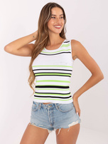 Biało-zielony dzianinowy top z napisem 