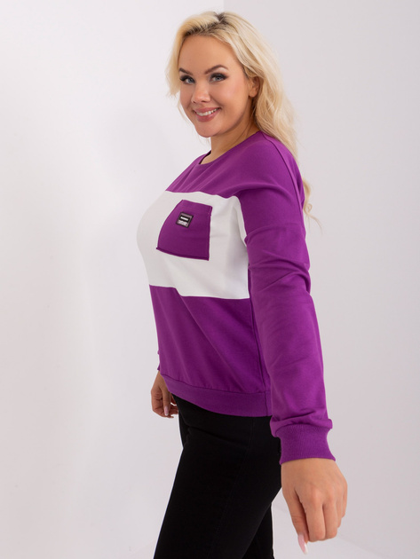 Hurt Fioletowo-ecru damska bluzka plus size z naszywką