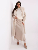 Light beige fur coat with pockets.