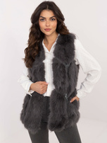 Hurt Ciemnoszara futrzana kamizelka zapinana na haftki