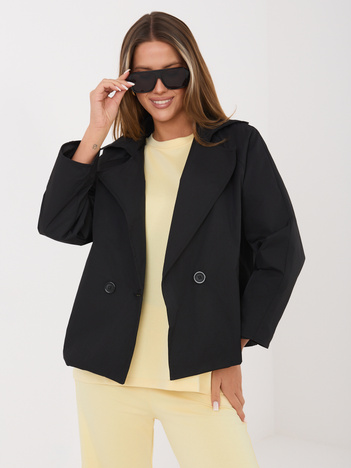 Czarny krótki płaszcz z dwurzędowym zapięciem RUE PARIS