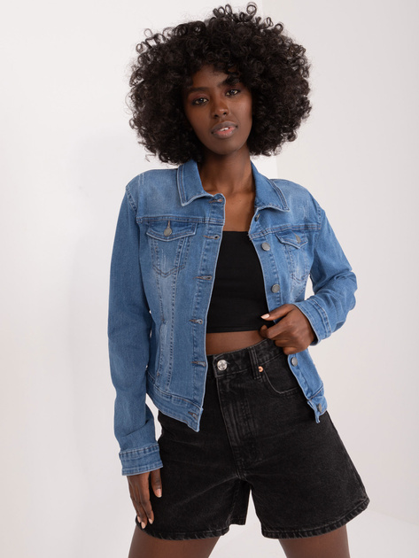 Hurtownia Niebieska kurtka jeansowa z przetarciami