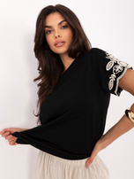 Czarna letnia bluzka boho z krótkim rękawem