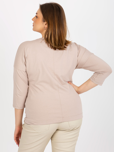 Hurt Beżowa bluzka plus size z aplikacją i nadrukiem