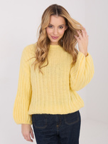 Jasnożółty damski sweter z domieszką wełny