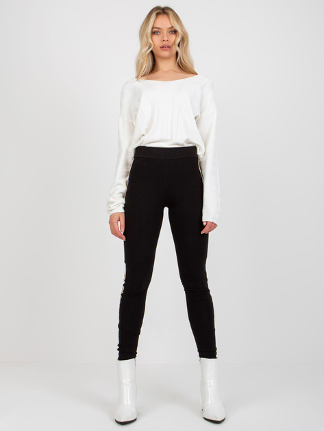 Hurt Czarno-beżowe gładkie legginsy na co dzień z lampasami