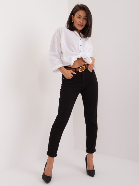 Hurtownia Czarne spodnie jeansowe mom fit z paskiem