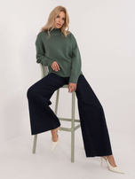 Hurt Ciemnozielony gładki sweter damski z półgolfem SUBLEVEL