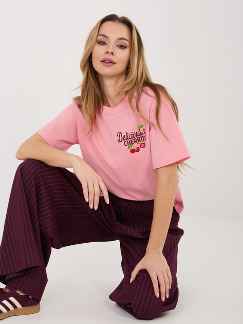 Różowy bawełniany t-shirt z napisami SUBLEVEL