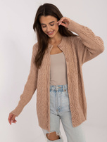 Hurt Camelowy sweter rozpinany z okrągłym dekoltem