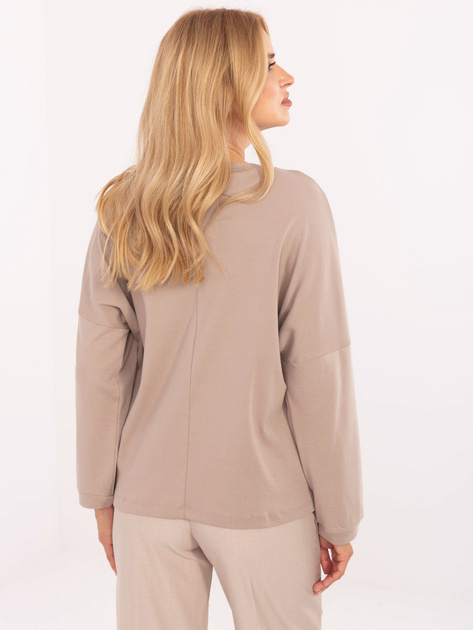 Ciemnobeżowa bawełniana bluzka z napisem