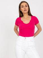 Fuksjowa dopasowana bluzka w prążki Rubeni OCH BELLA