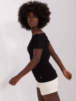 Hurt Czarna  bluzka basic z asymetrycznym dekoltem