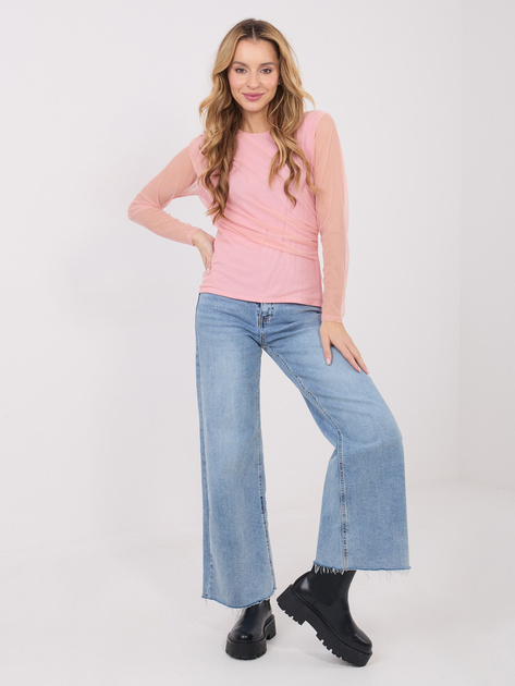 Jasnoróżowa drapowana bluzka z siateczki