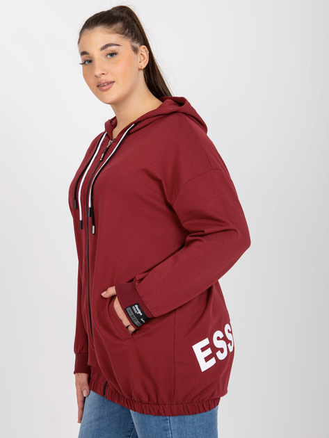 Hurt Bordowa rozpinana bluza plus size z nadrukiem z tyłu