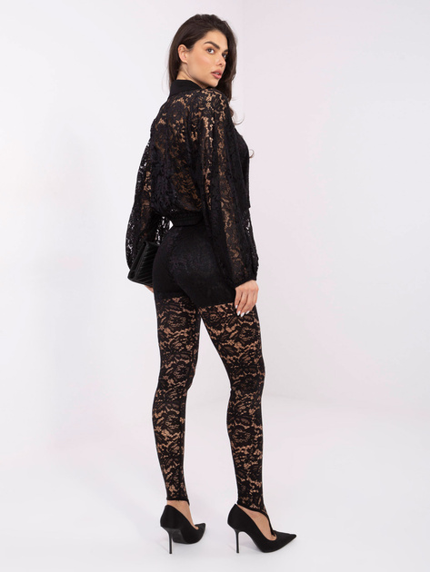 Czarne koronkowe legginsy z zakładką na palec