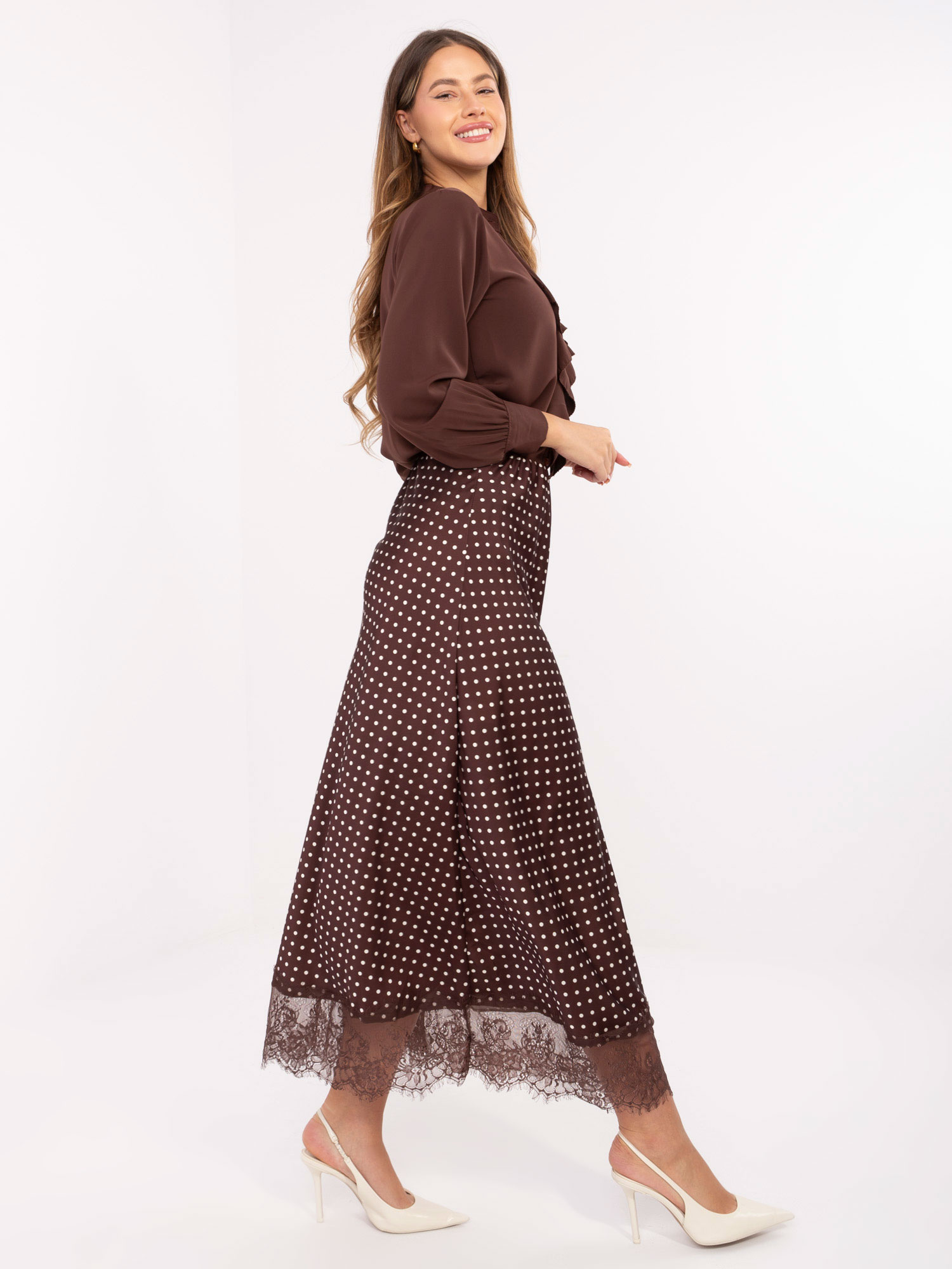 Brown trapeze polka dot skirt RUE PARIS.