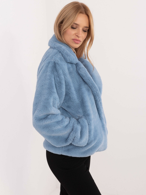 Hurtownia Niebieska futrzana kurtka z kieszeniami